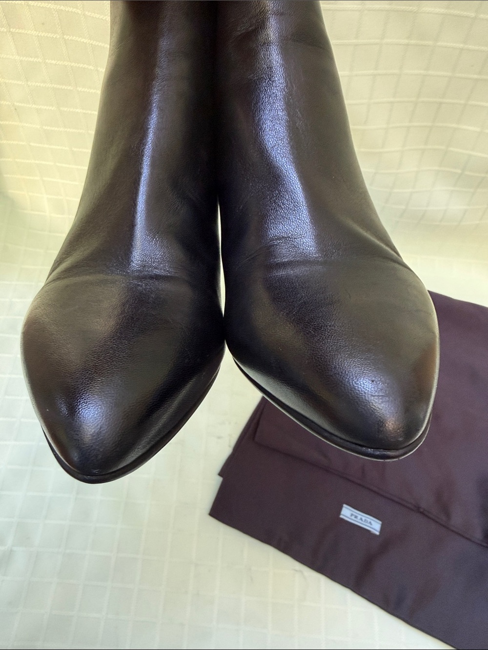 Prada Black Leather Pointed Toe Ankle Boots - Picture 3 of 10